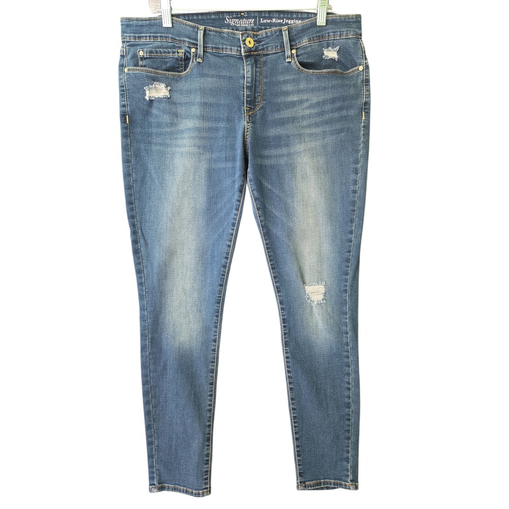 Signature Levi Strauss Co Low‎ Rise Jegging Jeans Blue Distressed Size 14M